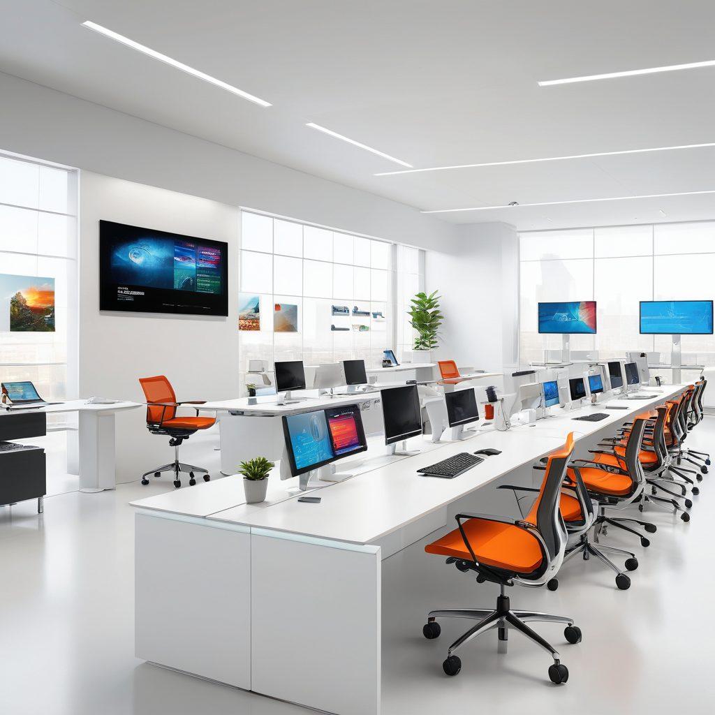 A sleek, modern workspace showcasing innovative technology and efficient workflow with Magnaflo products prominently displayed. The scene includes diverse professionals collaborating with digital screens and creative designs in the background, symbolizing exceptional flow and teamwork. Bright, inspiring colors enhance the atmosphere, inviting viewers to explore innovation. super-realistic. vibrant colors. white background.